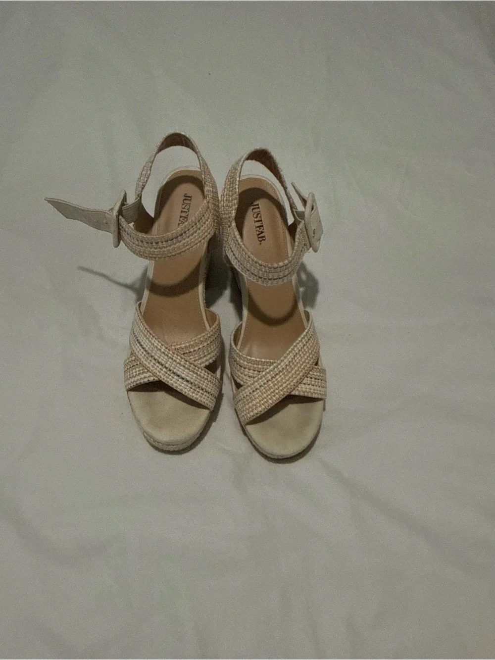 JustFab Cream Multi Color Woven Platform Sandals - Women's